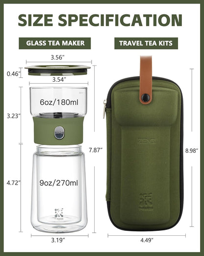 Zens Modern Glass Infuser Teapot, Smart One Touch Tea Maker for Loose Tea Diffusers with Insulated Mug and Portable Case