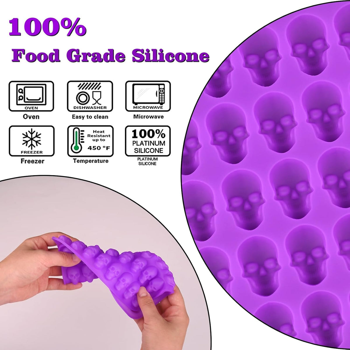 Sakolla 2 Pack Gummy Skull Candy Silicone Molds 40 Cavity Silicone Skull Molds with 2 Droppers for Halloween Chocolate, Candy,Jelly, Wax Melt