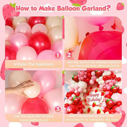 Strawberry Balloons Garland Arch Kit 163pcs with 27" Strawberry Foil Balloons, Red and Pink white Balloons for Sweet Girl Berry First Birthday Themed Baby Shower Strawberry Party Decorations