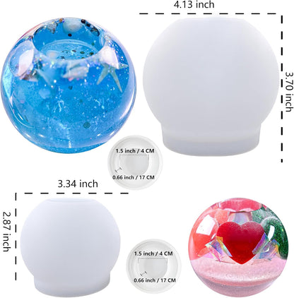 2 Pcs Tealight Candle Holder Resin Molds, Set of Large + Small Sphere Candlestick Silicone Molds for DIY Round Crystals Ball Candle Vessels Craft