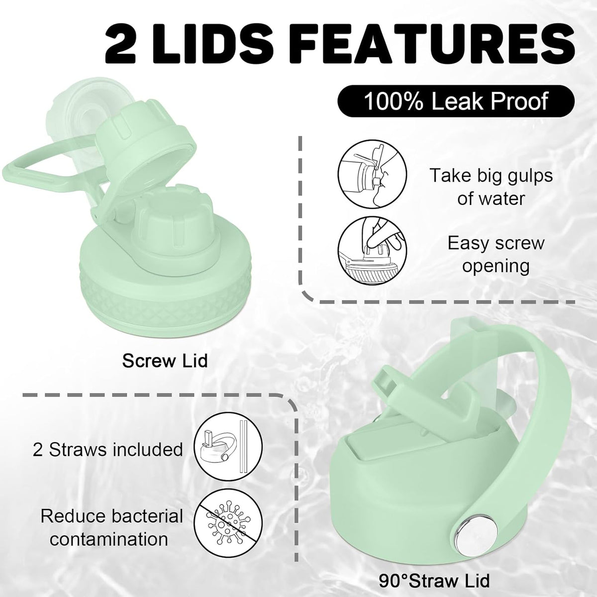 32oz Insulated Water Bottle, Fit in Any Car Cup Holder, Water Bottle with Straw Lids