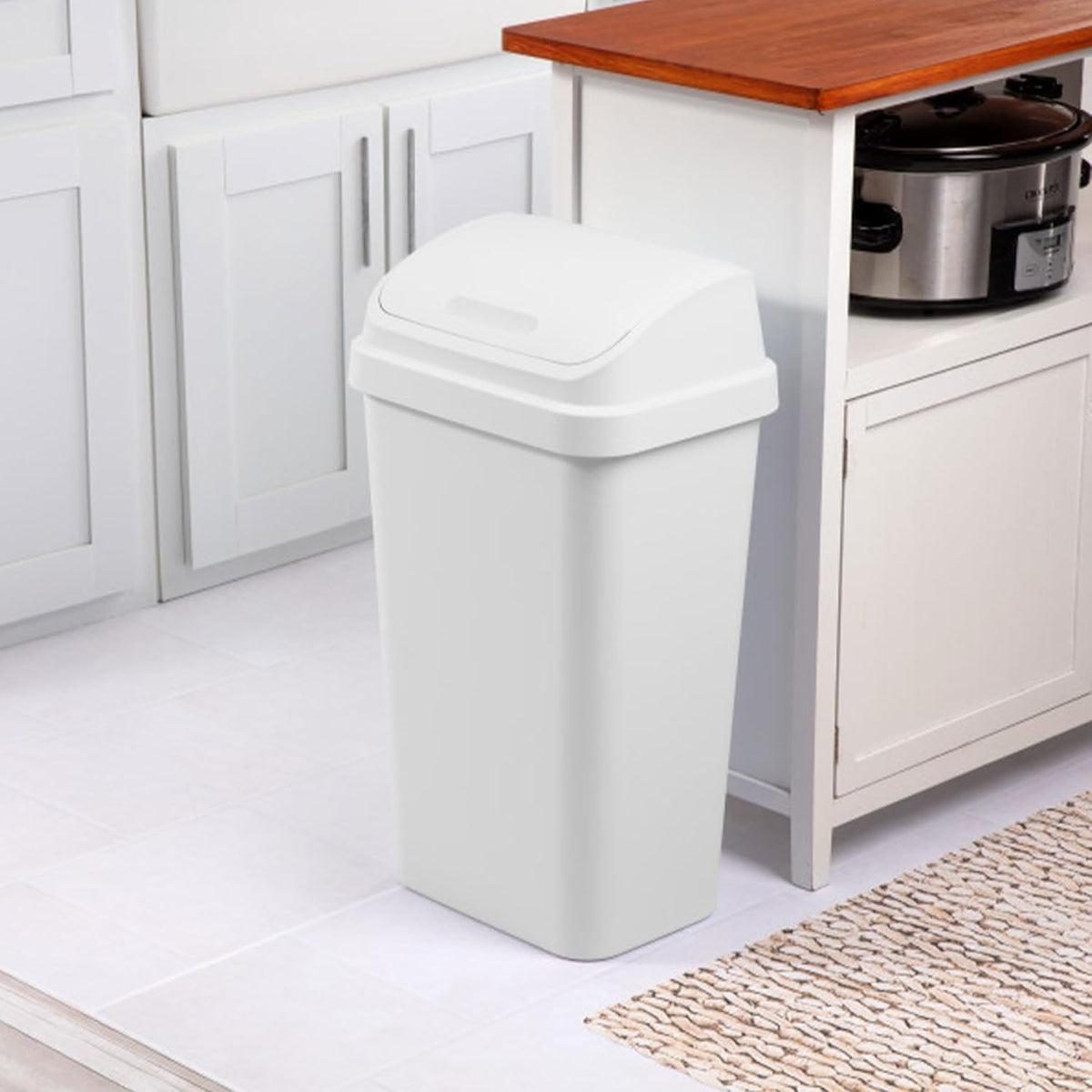 Sterilite 4-Pack Swing Top Wastebasket, Sleek Square Profile Trash Can, 13 Gallon, White - Modern Garbage Bin for Kitchen, Bathroom, Garage and Workspace, Fits 13 Gal Liners