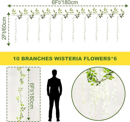 Alotiki Wisteria Hanging Flowers, Artificial Flowers for Decoration, Wedding, Garden, Wall,White 10 Pcs Total 60ft