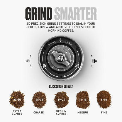 VSSL Java G45 Premium Manual Coffee Grinder | Portable Coffee Grinder for Camping or Hiking | Straight Handle French Press, Drip, Espresso with Stainless Steel Conical Burr Mill | 20 gram capacity