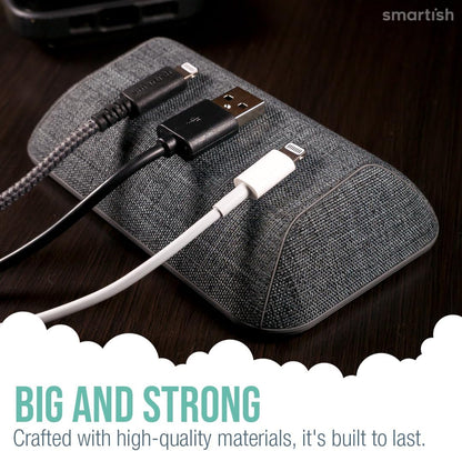 Smartish® Magnetic Cord Holder - Bigger Cable Wrangler Organizer with Magnet Clips for Charger Management on Desktop, Nightstand, or Side Table - Holds 6+ Cables - No. 2 Pencil Gray
