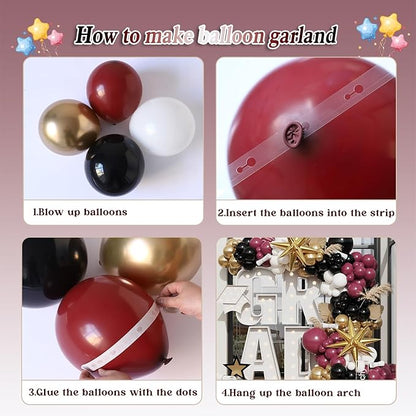 Burgundy Balloon Arch Garland Kit,Burgundy Maroon and Gold White Black Balloons Exploding Star Foil Balloons for New Year Decorations Graduation Retirement Birthday Wedding Party Supplies