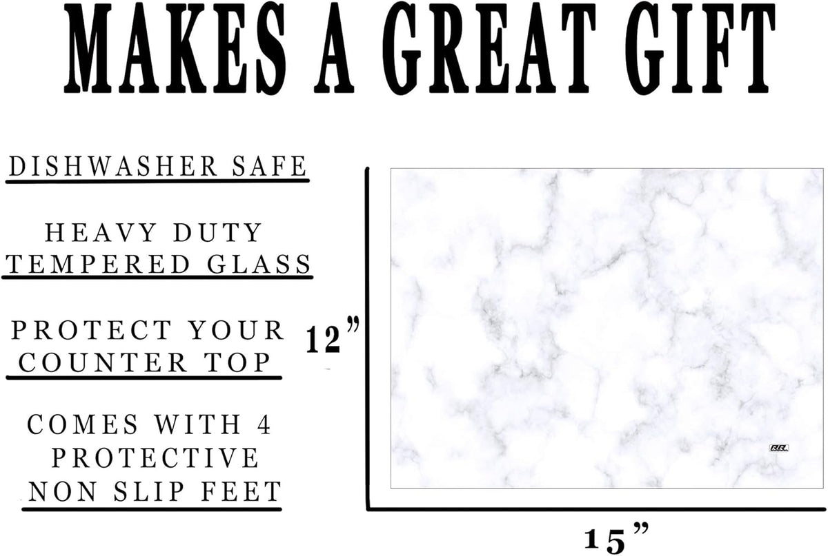 Rogue River Tactical Gray White Marble Art Kitchen Glass Cutting Board Modern Decorative Gift Abstract Wavy Contrast Design