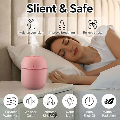 Hortsun 6 Pcs Portable Small Humidifier USB Personal Desktop 220 ml Mini Humidifier for Bedroom Plants Car Office Room Home Travel (White,Pink,Green)