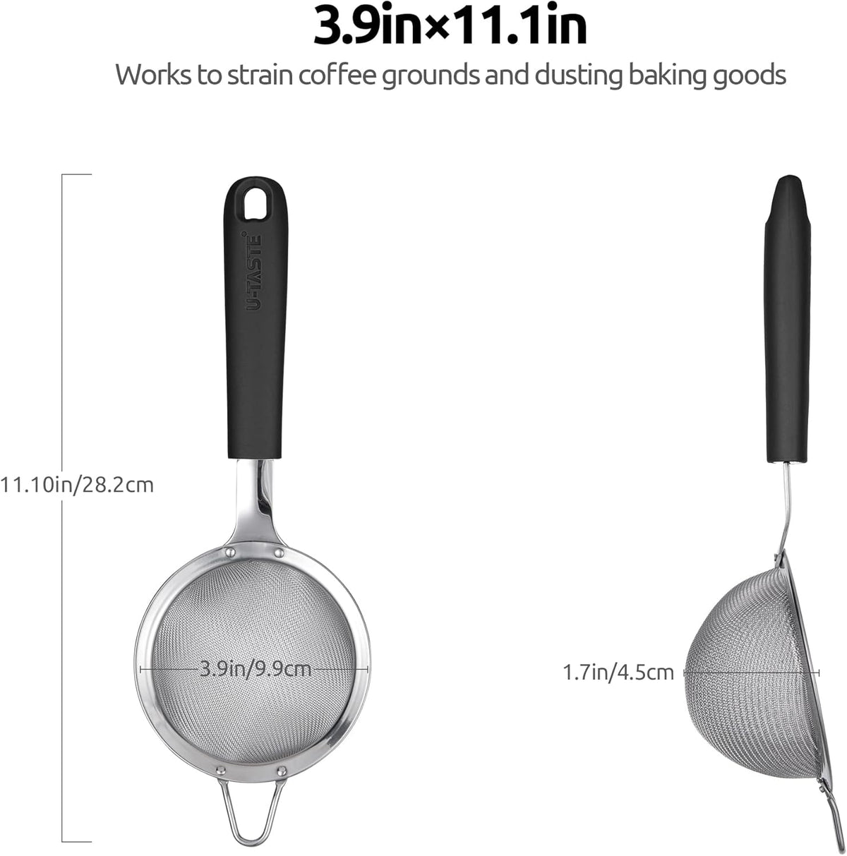 18/8 Stainless Steel Mesh Strainer: U-Taste 3.9 Inch Kitchen Fine Mesh Sieve Food Colander with Riveted Sturdy Silicone Handle and 30 Mesh Hole for
