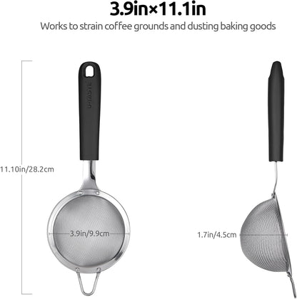 18/8 Stainless Steel Mesh Strainer: U-Taste 3.9 Inch Kitchen Fine Mesh Sieve Food Colander with Riveted Sturdy Silicone Handle and 30 Mesh Hole for