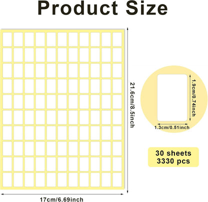 Sliverdew White Labels Stickers, 3300 Pack Small 0.5" x 0.75", Removable Blank Labels for School, Office, Kitchen, 110 Labels per Sheet, Paper, Rectangular, 3300pcs