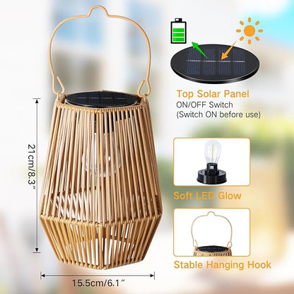 Solar Lanterns Outdoor Waterproof, Hanging Rattan Woven Solar Lights with Auto On/Off, Decorative Gifts for Mom Garden, Yard, Patio, Tree, Porch, Lawn, Pathway & Outside Tabletop Decor