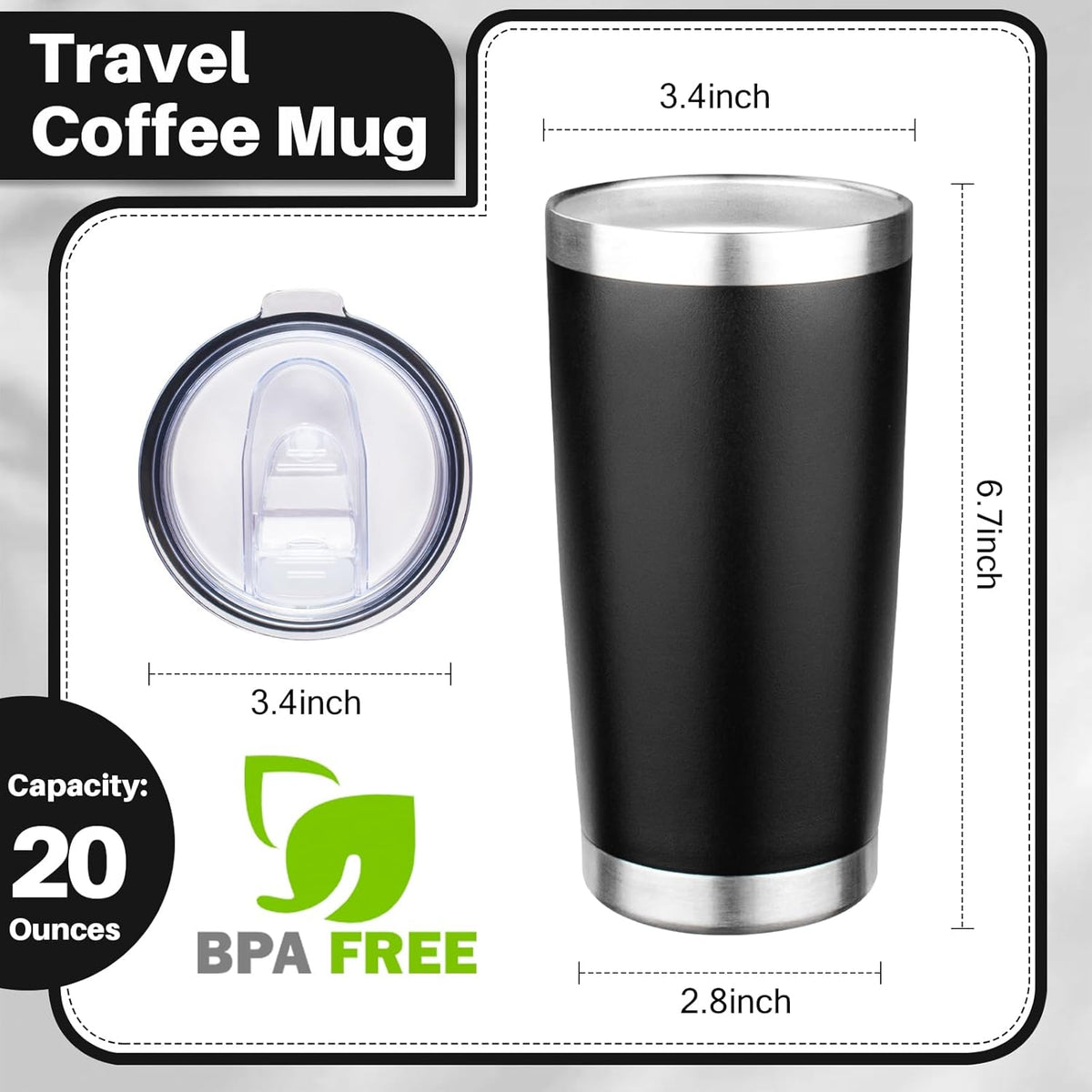 20oz Tumbler with Lid Double Wall Vacuum Insulated Travel Coffee Mug Stainless Steel Thermal Cup Powder Coated Sturdy Coffee Tumbler Bulk for Hot and