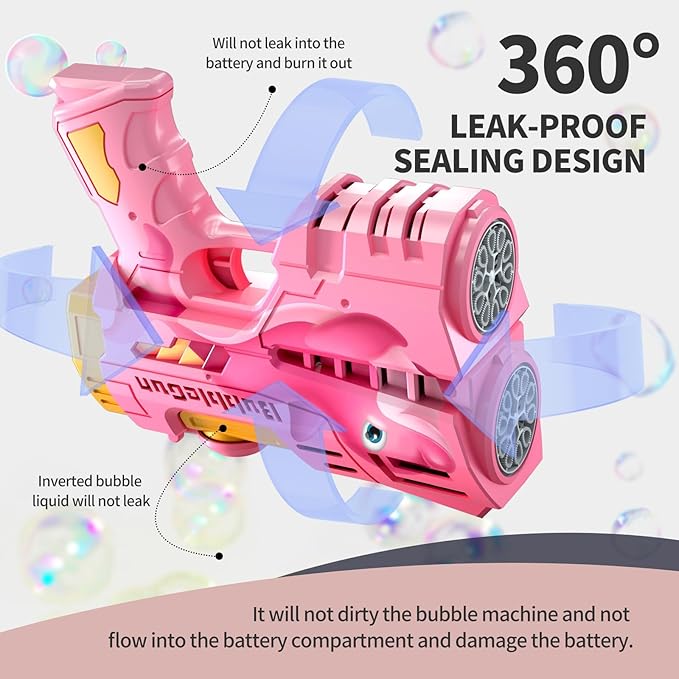 Rechargeable Pink Dolphin Bubble Guns for Kids, LED Light Up Bubble Machine Blower with Bubble Refill Solution for Kids, Bubble Makers Blaster for Toddlers, Summer Wedding Toys Gift
