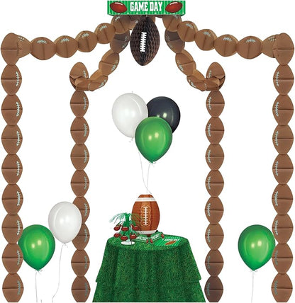 Beistle Paper Football Canopy for Game Day Parties – Sports Decorations, 20' x 20', Brown/Green/White