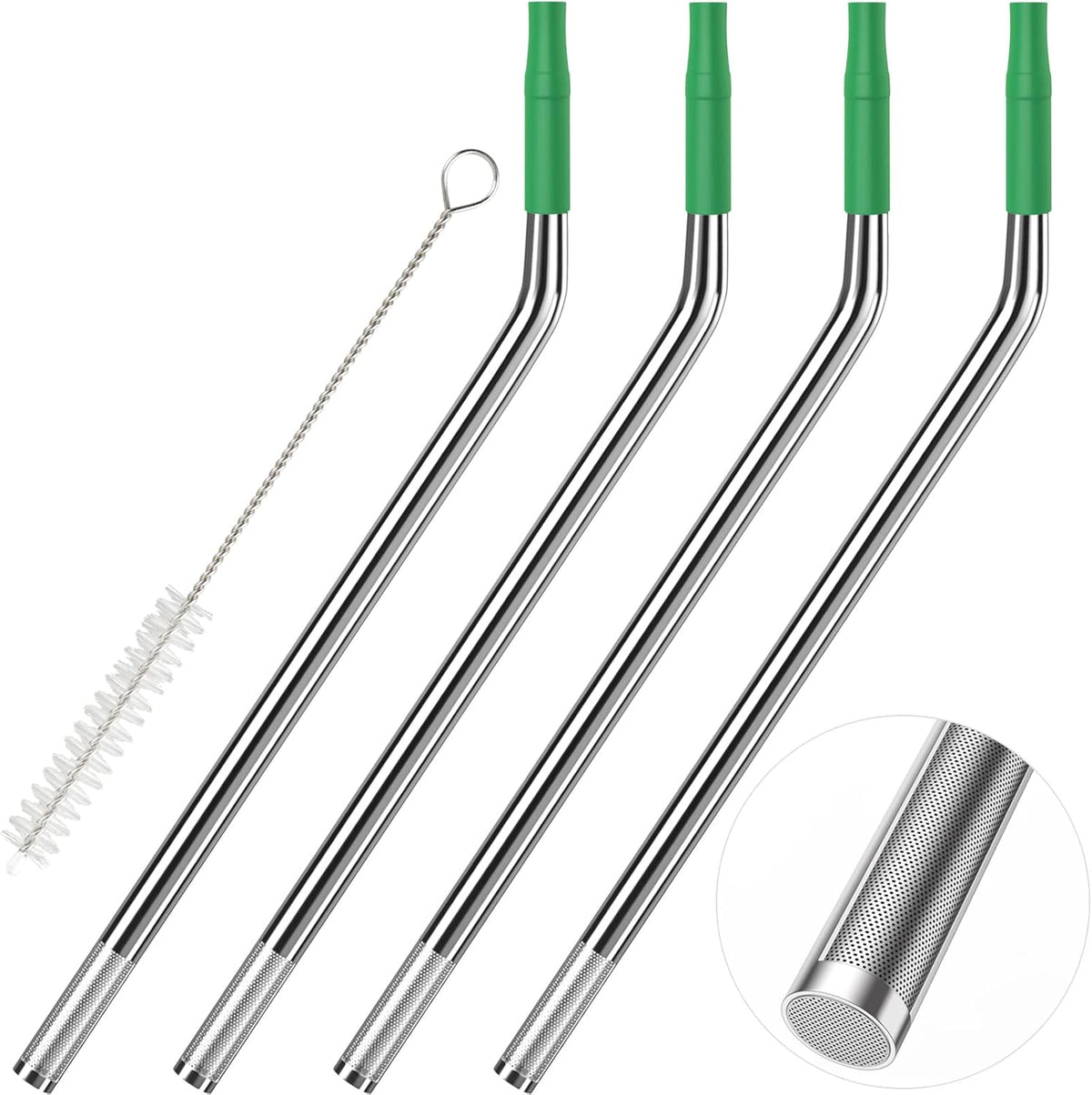 (4 Pack) Stainless Steel Straws Long Metal Straws with Cleaning Brush, Removable Filter, Size 8.26 * 0.35 inches