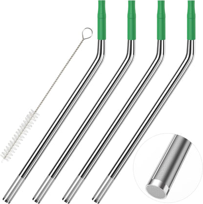 (4 Pack) Stainless Steel Straws Long Metal Straws with Cleaning Brush, Removable Filter, Size 8.26 * 0.35 inches