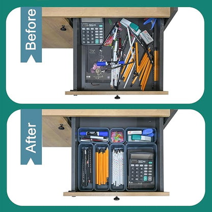 BOPART 25PCS Drawer Organizer Set, Interlockting Desk Drawer Storage Bins Trays for Organizing Cosmetics Jewelries or Gadgets at Office, Bathroom Vanity or Garage Junk Drawer Organization