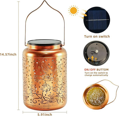 Mothers Day Gifts Hummingbird Solar Lanterns Outdoor Waterproof, 14.6'' Large Solar Lamps, Upgraded 2000mAH Battery, Metal Birthday Gifts for Women Mom Grandma, Garden Yard Patio Decor