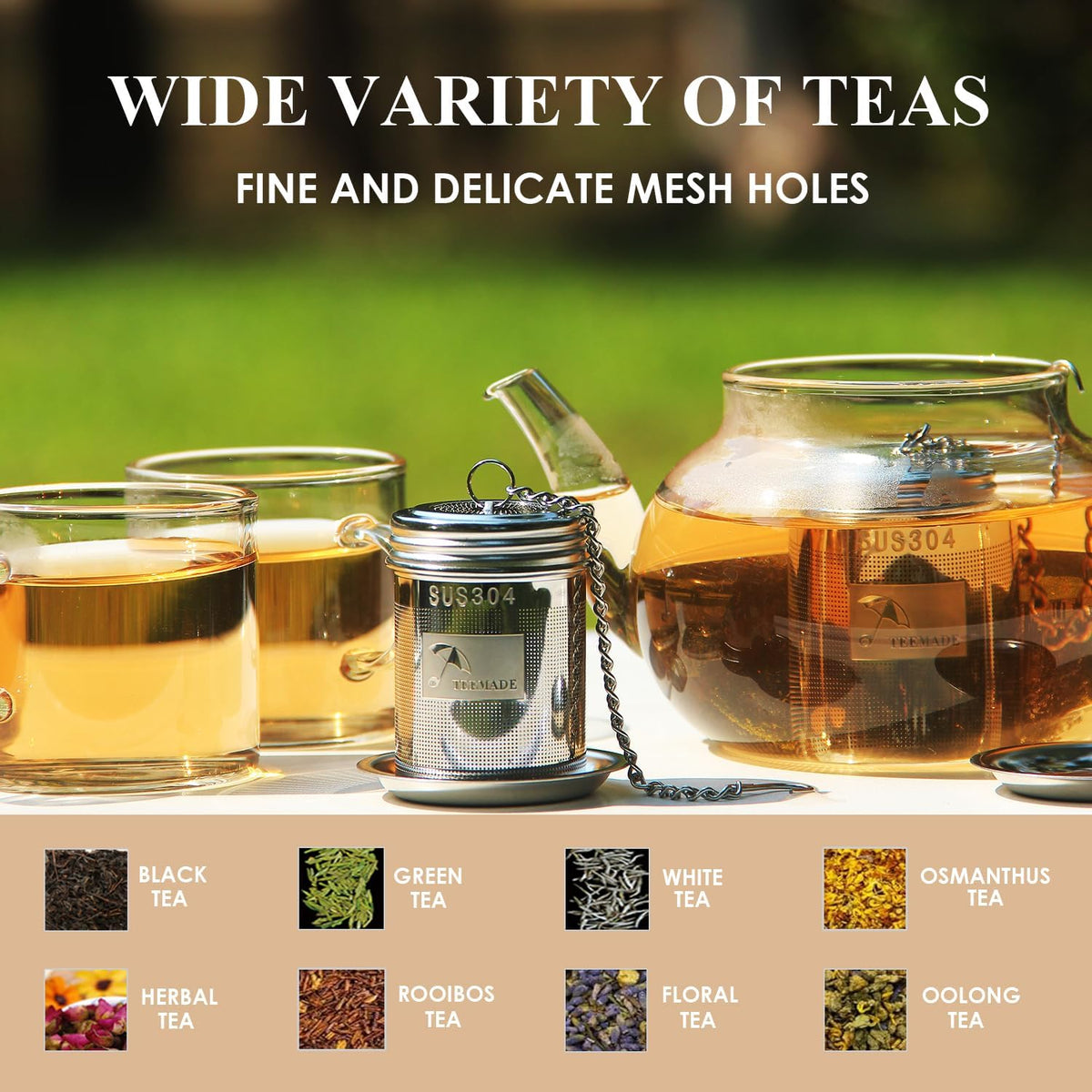 2Packs Tea Filter,Cooking Infuser with Extra Fine Mesh Tea Ball Strainers Threaded Connection 304 Stainless Steel with Extended Chain Hook to Brew