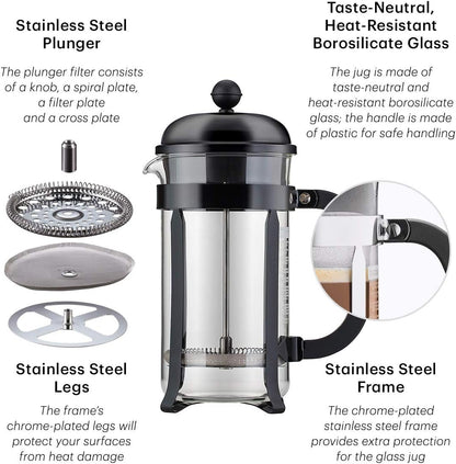 Bodum 34oz Chambord French Press Coffee Maker, High-Heat Borosilicate Glass, Stainless Steel, White – Made in Portugal
