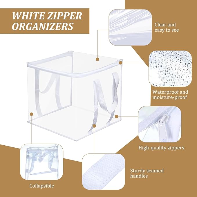 16 Pcs Clear Zippered Organizers 12''x12''x12'' Moving Bags with Reinforced Handles Heavy Duty Storage Cube Tote Storage Blanket Bags Bins for Clothes Moving Supplies Linens Shoes Closet Organizer