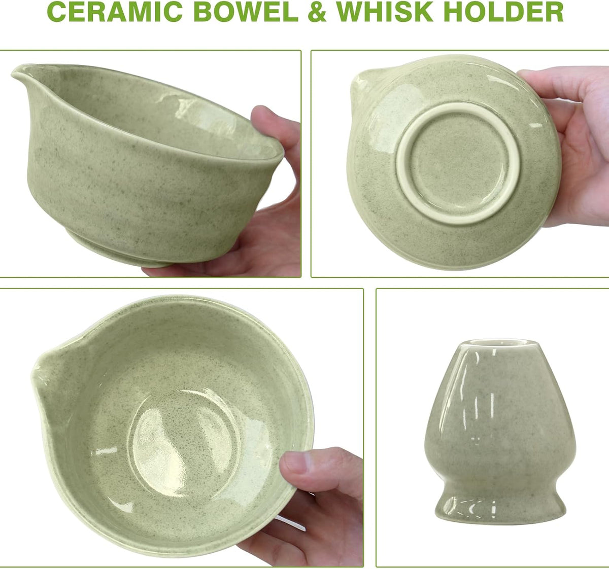Matcha Whisk Set - Premium Complete Ceremonial Grade Matcha Set with Bamboo Whisk, Matcha Bowl with Spout, Scoop, Sifter & Holder