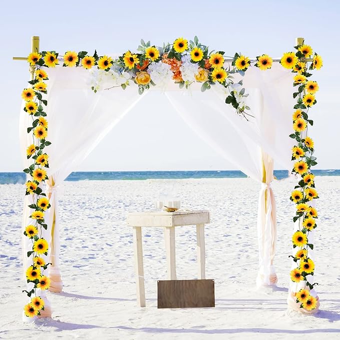 Uieke 10 Pack Artificial Sunflower Garland, 8.2ft/Pcs Silk Sunflowers with Green Leaves, Flowers Vines for Room Home Kitchen Garden Wedding Arch Bridal Baby Shower Party Outdoor Decor