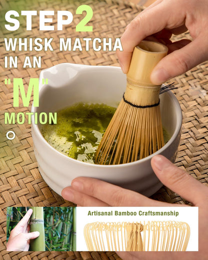White Matcha Whisk Set - 5PCS Matcha Set Includes 18OZ Chawan with Spout