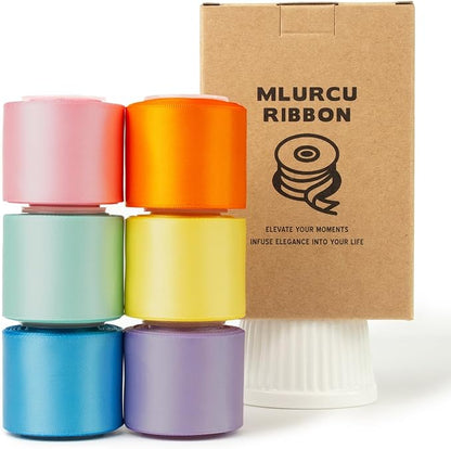 Pastel Rainbow Ribbon 1-1/2 Inch Assorted Bulk Pack Colorful Double Faced Satin Ribbon Set for Crafts, Gift Wrapping, Easter, Baby Shower, Birthday, Fiesta Party, Wedding Decor - 30Yds