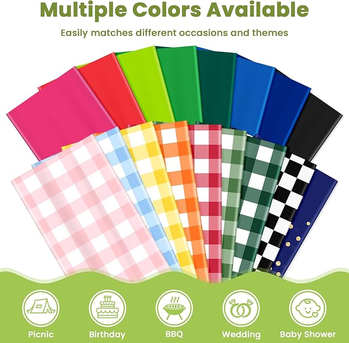 Mulbozy 4 Pcs Pink Gingham Tablecloth 54 × 108 Inches Pink and White Checkered Table Cloth Disposable Plastic Waterproof Tablecover for Outdoor Picnic, Birthday Party, Holiday Dinner