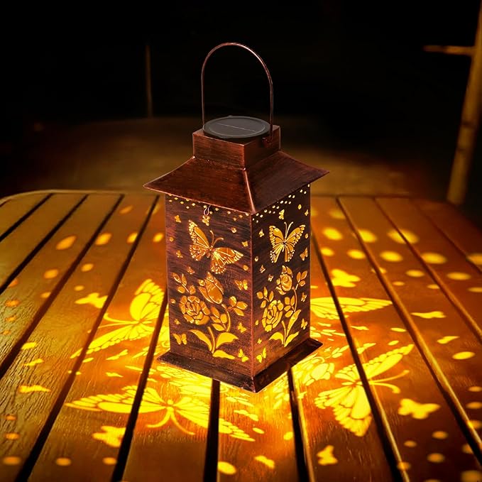 Homemory Butterfly Solar Lanterns Outdoor Waterproof, Birthday Gifts for Women Mom Grandma, LED Metal Decoration for Outside, Yard, Backyard, Porch, Lawn