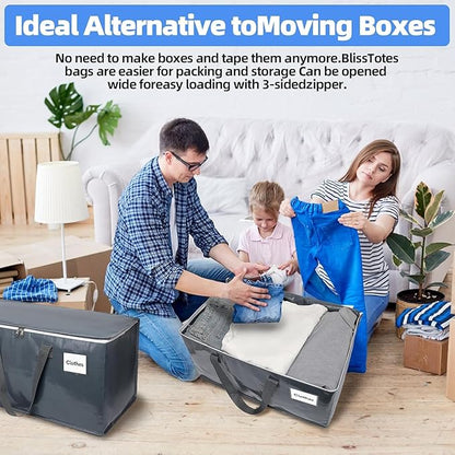 6 Pack Extra Large Heavy Duty Moving Bags with Reinforced Zipper & Wide Carrying Handles, Large Capacity Storage Totes for Clothes Packing, Apartment Moves & Home Organization, Grey