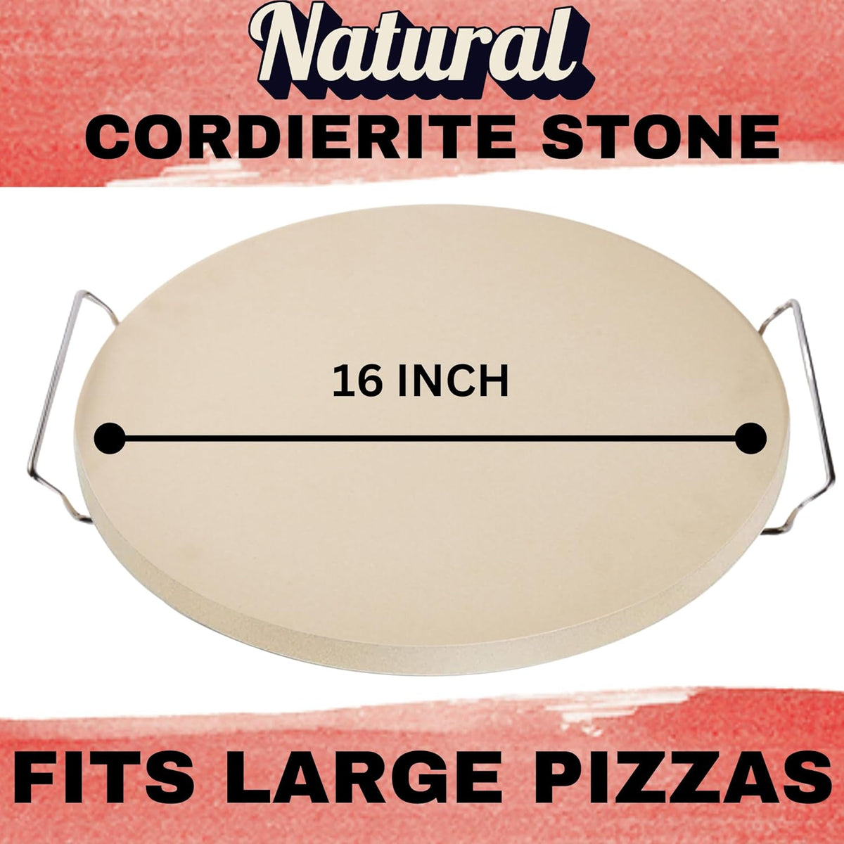 16 inch Round Pizza Stone for Oven - Large Pizza Stone for Grill with Handles and Dough Tool - Round Baking Stone for Bread
