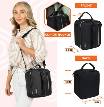 opux Insulated Lunch Box for Men Women Adult, Compact Lunch Bag for Kids Boy Girl Teen, Soft Lunch Cooler Bag for Work School, Leakproof Lunchbox Lunch Pail with Clip-on Buckle, Black