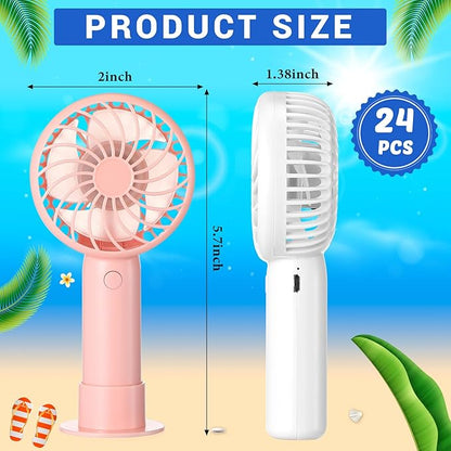 Tujoe 24 Pcs Mini Powerful Handheld Fan 3 Speed Personal Small Portable Rechargeable Fan with Base USB for Women Eyelash Makeup Office Travel Beach Indoor Outdoor (Pink,White)