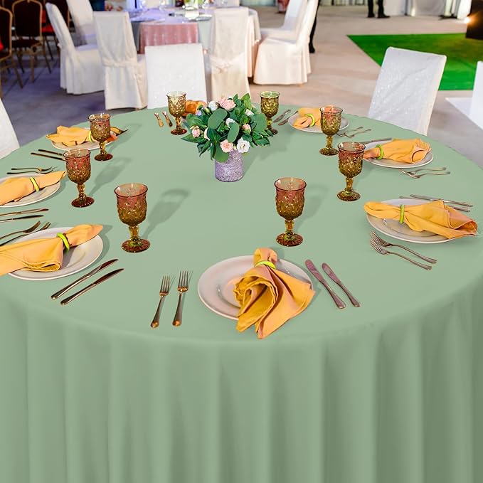Ragnhild 16 Pack Sage Green Plastic Tablecloths for Round Tables, Premium Decorative Sage Disposable Table Covers for Parties, Round Party Table Cover for Birthday Wedding Baby Shower Party, 84 Inch