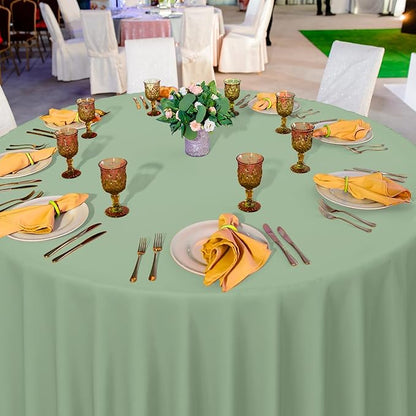 Ragnhild 16 Pack Sage Green Plastic Tablecloths for Round Tables, Premium Decorative Sage Disposable Table Covers for Parties, Round Party Table Cover for Birthday Wedding Baby Shower Party, 84 Inch
