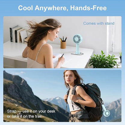 Mini Fan Portable Handheld Fan, USB Rechargeable Personal Fan with Base, 10H Long Lasting Battery Mini Pocket Cooling Fan for Desktop Travel Outdoor Vacation Concert Lash Makeup Use