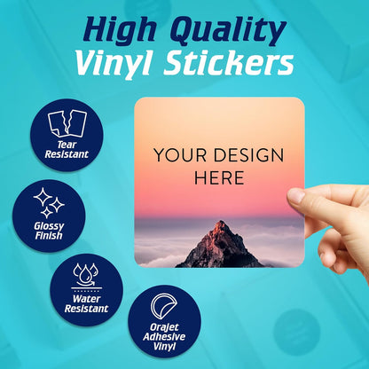 100 Custom Vinyl Stickers - Upload Your own Image, Text, Design, Logo - Personalized Logo Labels for Handmade, Packaging, Bottle, Jars, Candle, Brand Stickers (Mountain, 5x5 Square)