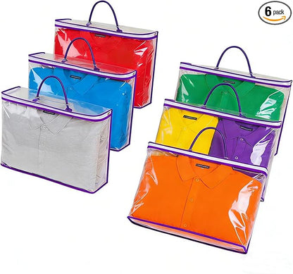 6 Pcs （16 * 12 * 4 Inch）Clear Zippered Storage Bags for Sweater Blanket Bed Sheet Storage, Plastic Storage Bags with Zipper for Closet Linen Sweater Blanket