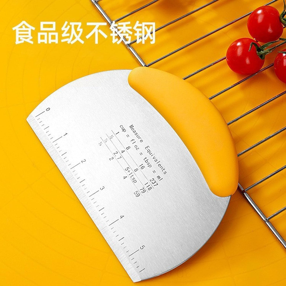 2PCS Dough Scraper Pastry Cutter Dough Cutter Stainless Steel Mirror Polished with Measuring Scale Multipurpose- Cake, Pizza Cutter Pastry Bread Separator Scale Knife (Yellow)