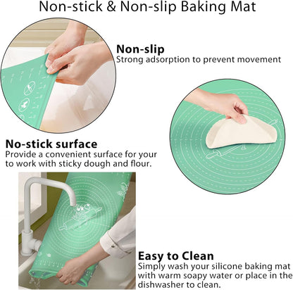 Silicone Pastry Mat 32" x 24" Extra Thick Non Stick Baking Mat with Measurements and Edge Heightening, Food Grade Silicone Rolling Mat for Pastry