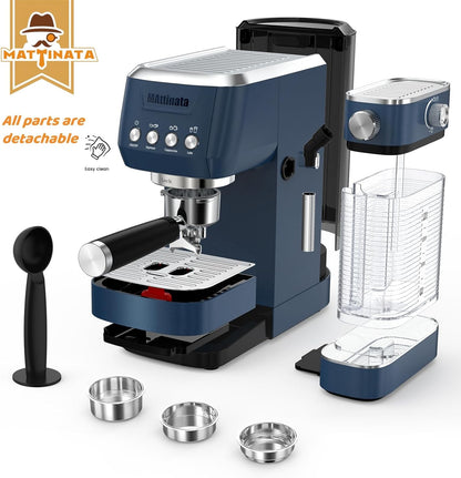 Cappuccino Machine 20 Bar, Professional Espresso Machines for Home and Office with Automatic Milk Frothering System, Barista Compact Latte Maker for Coffee Lovers, Stainless Steel-Blue