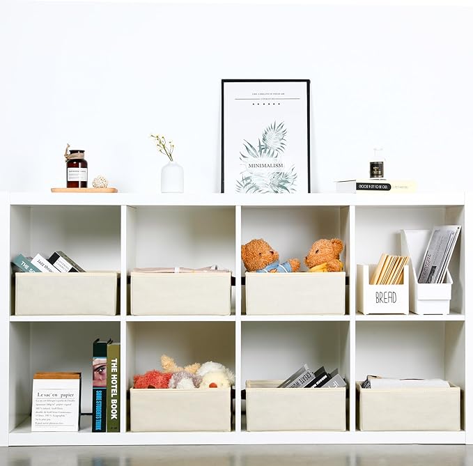 Bidtakay Collapsible Bins for Organizing - 6-Pack Hard Sided Closet Bins Cube Storage Baskets for Cabinet Pantry and Toy Organization - Ivory