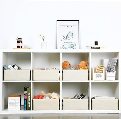 Bidtakay Collapsible Bins for Organizing - 6-Pack Hard Sided Closet Bins Cube Storage Baskets for Cabinet Pantry and Toy Organization - Ivory
