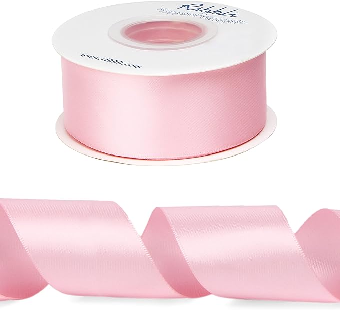 Ribbli Light Pink Double Faced Satin Ribbon,1-1/2” x Continuous 25 Yards,Use for Bows Bouquet,Gift Wrapping,Baby Shower,Floral Arrangement