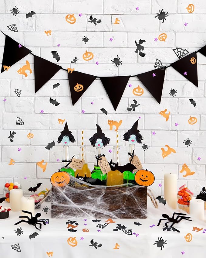 Halloween Glitter Confetti Sequins - 60g Bulk Pack of Metallic Foil Pumpkin Bat Spider Witch cat star spider web for Halloween Table Decorations, Party Supplies - 2.8oz