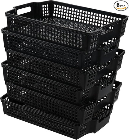 6 Packs Plastic Stacking Storage Baskets, Paper Storage Basket Tray, Black