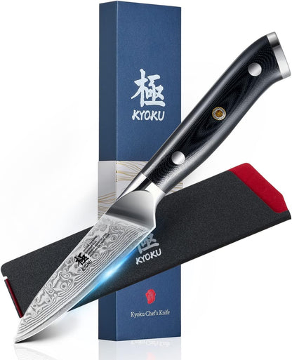 Kyoku Gin Series 3.5" Paring Knife - Japanese VG10 Damascus Stainless Steel Kitchen Knife With Silver Ion Blade, G10 Handle, Mosaic Pin - for Fruit